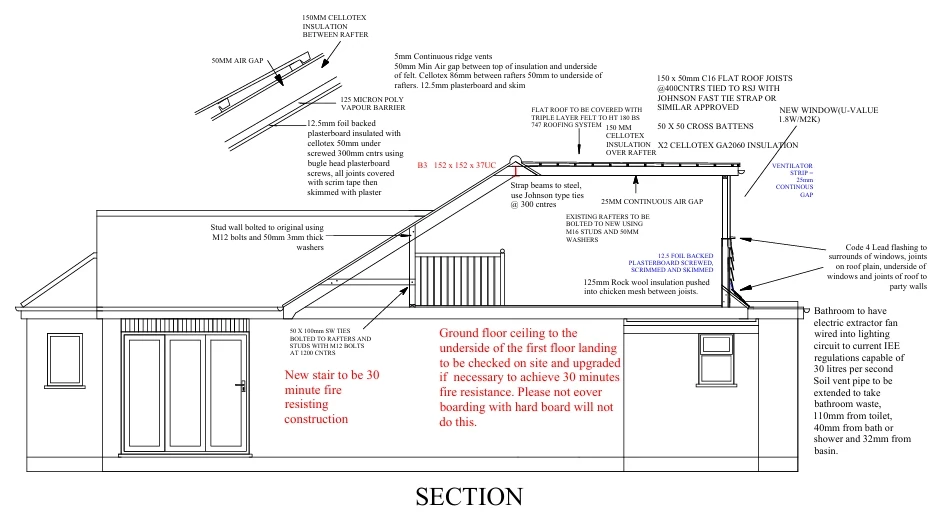 Dormer Side Section - Kent - architectural drawing by TM Designs Ltd