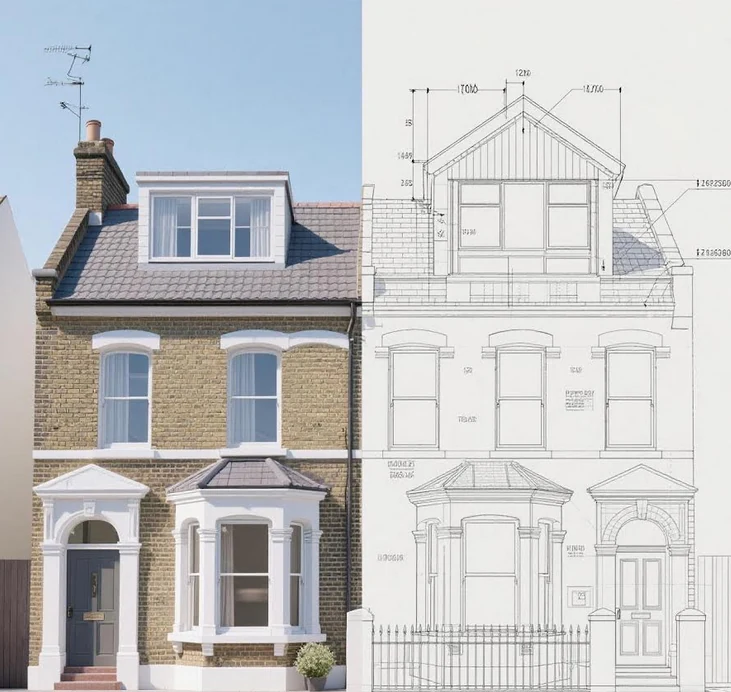 Front Dormer, Victorian House - Surrey - architectural drawing by TM Designs Ltd