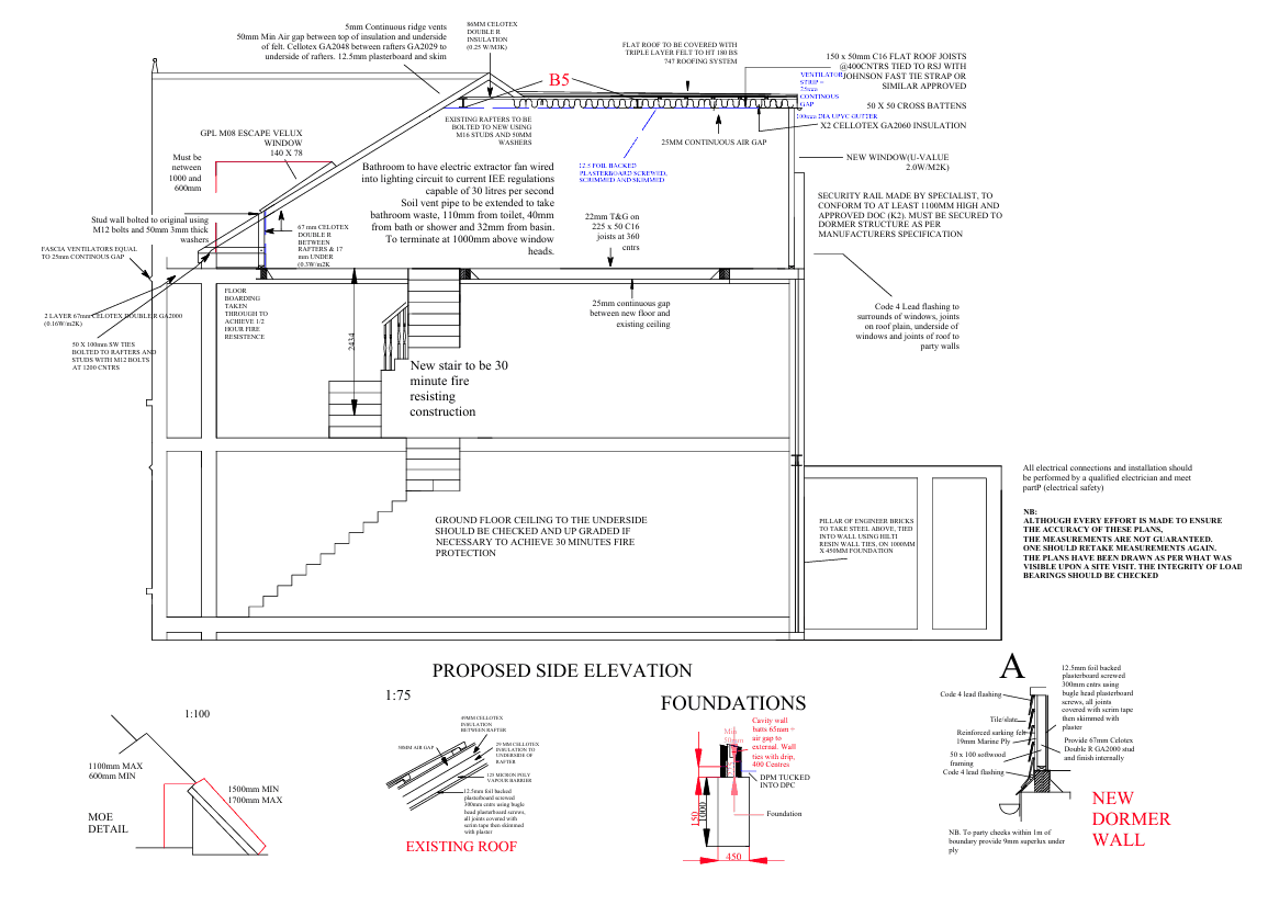 Loft Section for Building Control - Ealing, London - architectural drawing by TM Designs Ltd