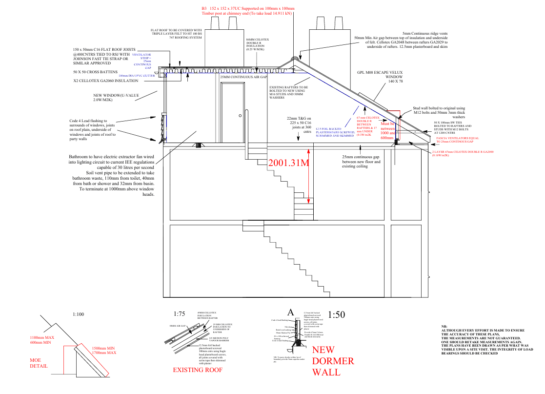 Loft Section for Building Control - Balham, London - architectural drawing by TM Designs Ltd