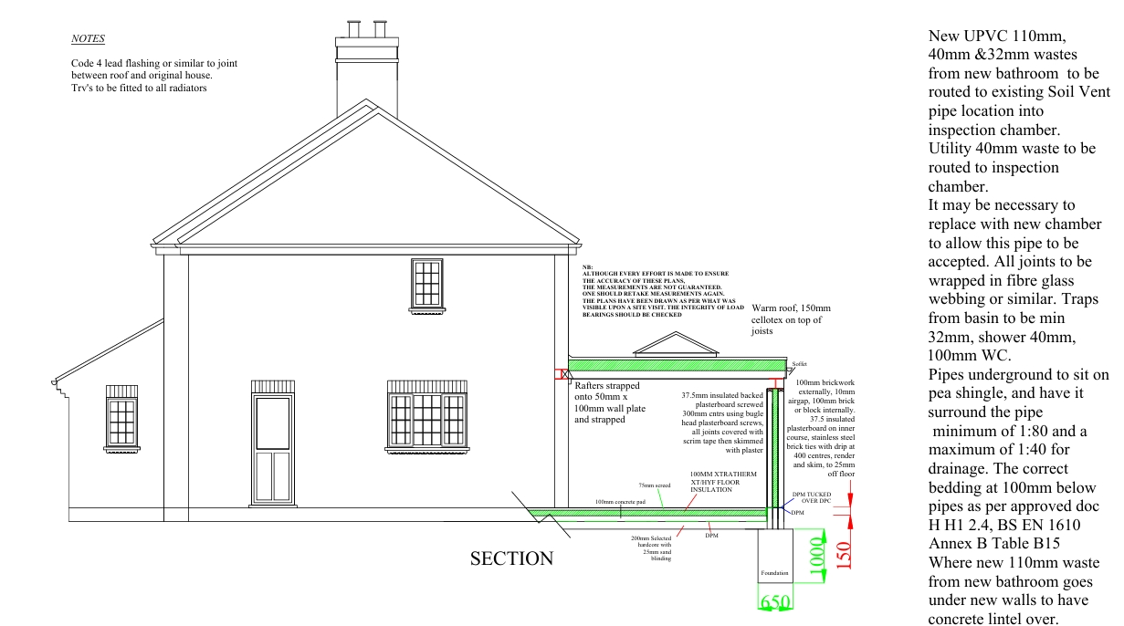 Rear Extension Section - Richmond, London - architectural drawing by TM Designs Ltd