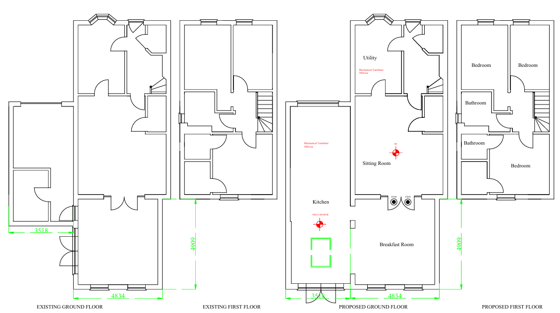 Rear Extension Floor Plans - Horsford, Norwich - architectural drawing by TM Designs Ltd