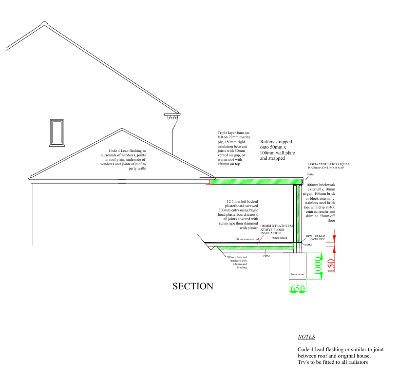 Rear Extension Section - Horsford, Norwich - architectural drawing by TM Designs Ltd
