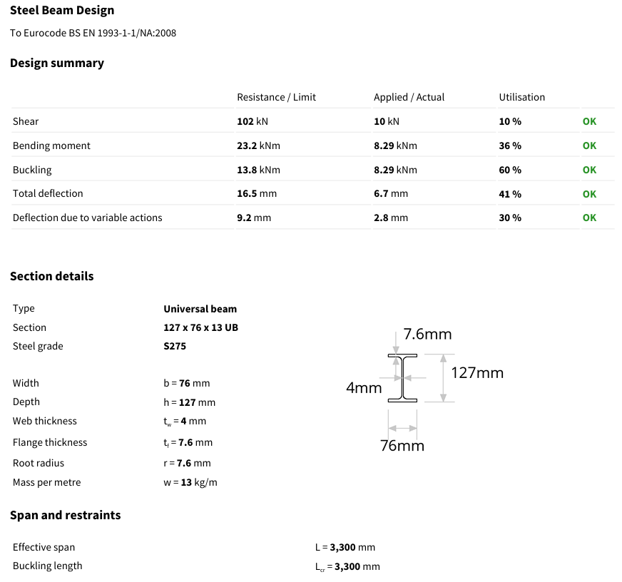 Structural Calculation Sheet - architectural drawing by TM Designs Ltd