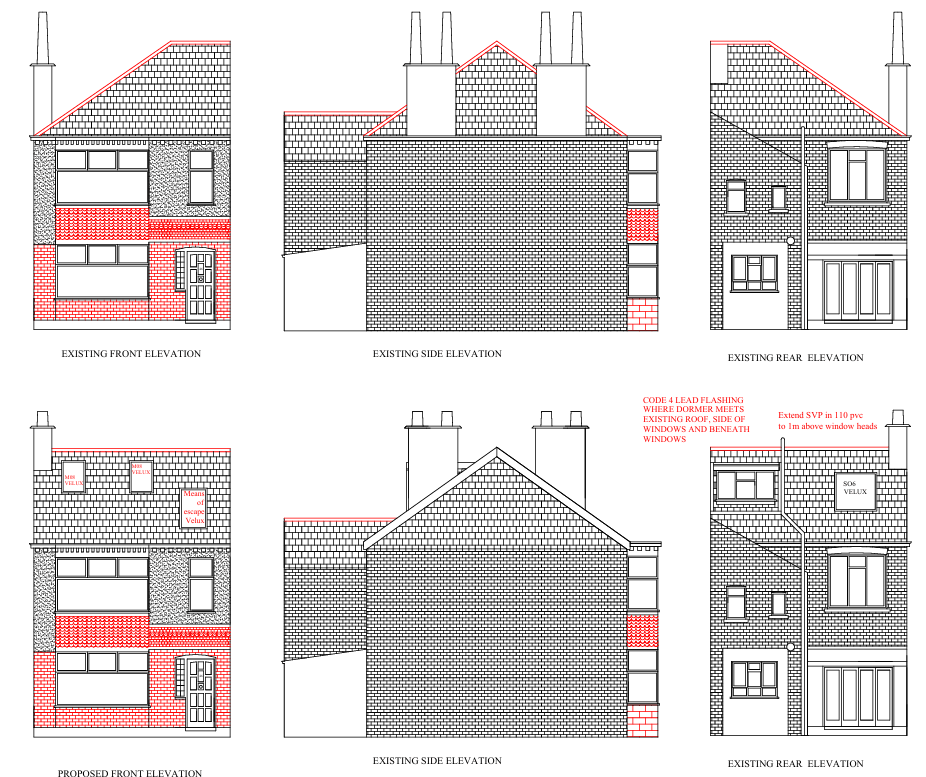 Hip-to-gable loft conversion, Tulse Hill — planning elevations by TM Designs
