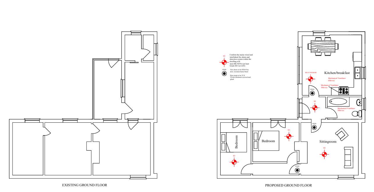 Extension Floor Plans - Winterton-on-Sea, Norfolk - architectural drawing by TM Designs Ltd