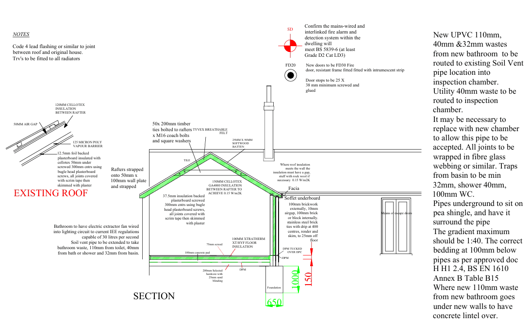 Extension Section - Winterton-on-Sea, Norfolk - architectural drawing by TM Designs Ltd