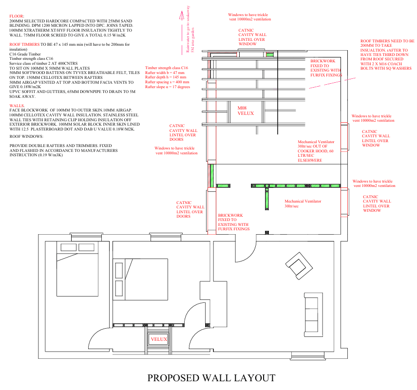 Wall Layout & Calculations - Winterton-on-Sea, Norfolk - architectural drawing by TM Designs Ltd