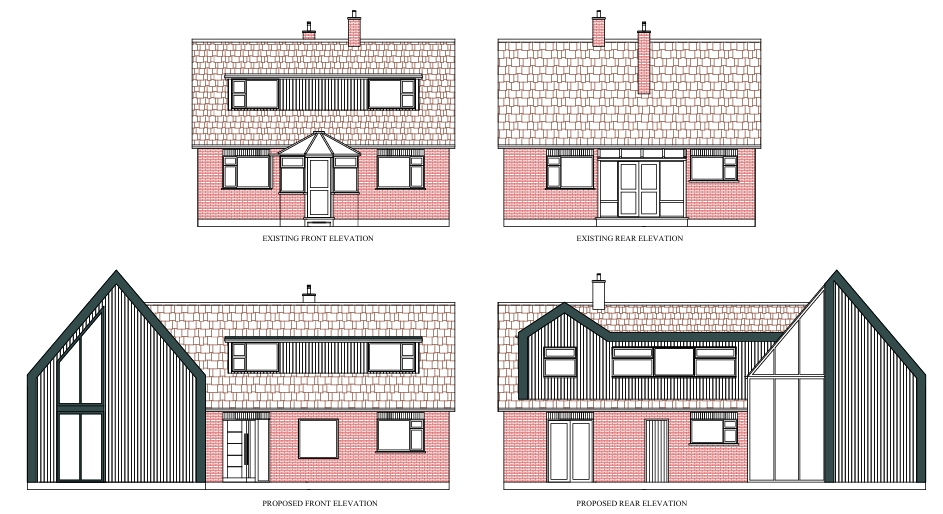 Modern extension existing and proposed elevations