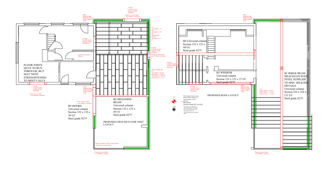 Structural joist and beam layout drawing